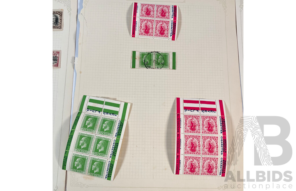 Collection of Aitutaki, Niue, Penrhyn and New Zealand Overprint Stamps with New Zealand Abdulla Virginian Cigarettes/Jeye's Fluid KGV Mint Hinged Blocks