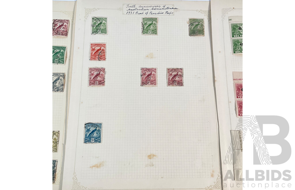 Collection of 1920's -1930's Territory of New Guinea Stamps Including Official Service Mint Hinged Blocks and Commonwealth Treasury Melbourne Prints, Half Penny to Sixpence