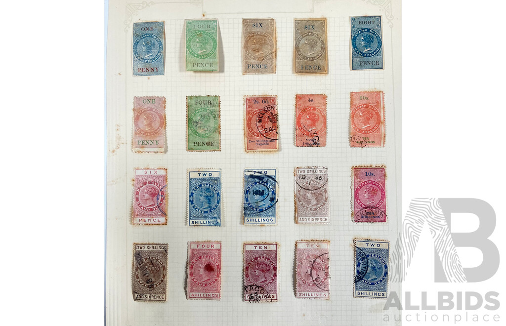 Collection of New Zealand 1880's QV Stamp Duty Stamps Including Imperfs, Ten Shillings