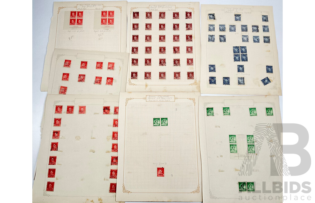 Collection of Australian KGVI and Queen Mother Stamps Including Mint Hinged John Ash Print Blocks