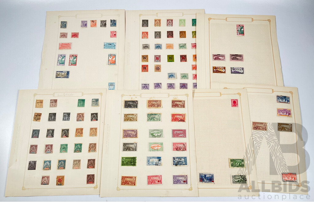 Collection of French Colony Stamps Including Guiana, Guadeloupe, French Equatorial Africa, Lebanon, Overprints, Mint Hinged