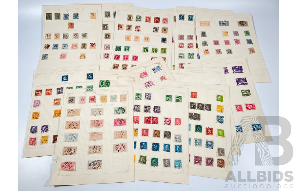 Collection of Swedish Stamps, Examples Spanning 1850's to 1930's Including Overprints and Sets