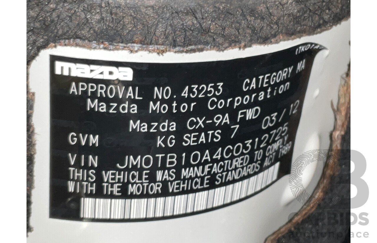 3/2012 Mazda Cx-9 Luxury MY10 Upgrade 4d Wagon Crystal White Pearl V6 3.7L - 7 Seater