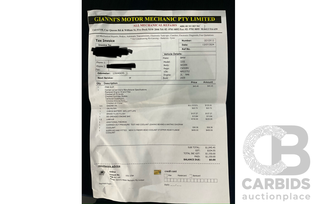 8/2009 BMW 320i Executive E90 MY09 4d Sedan Monaco Blue 2.0L