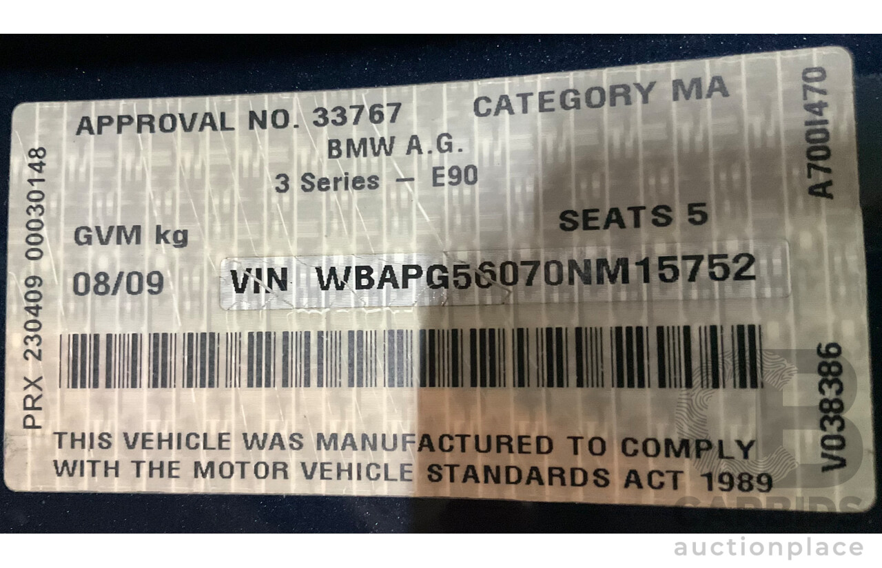 8/2009 BMW 320i Executive E90 MY09 4d Sedan Monaco Blue 2.0L