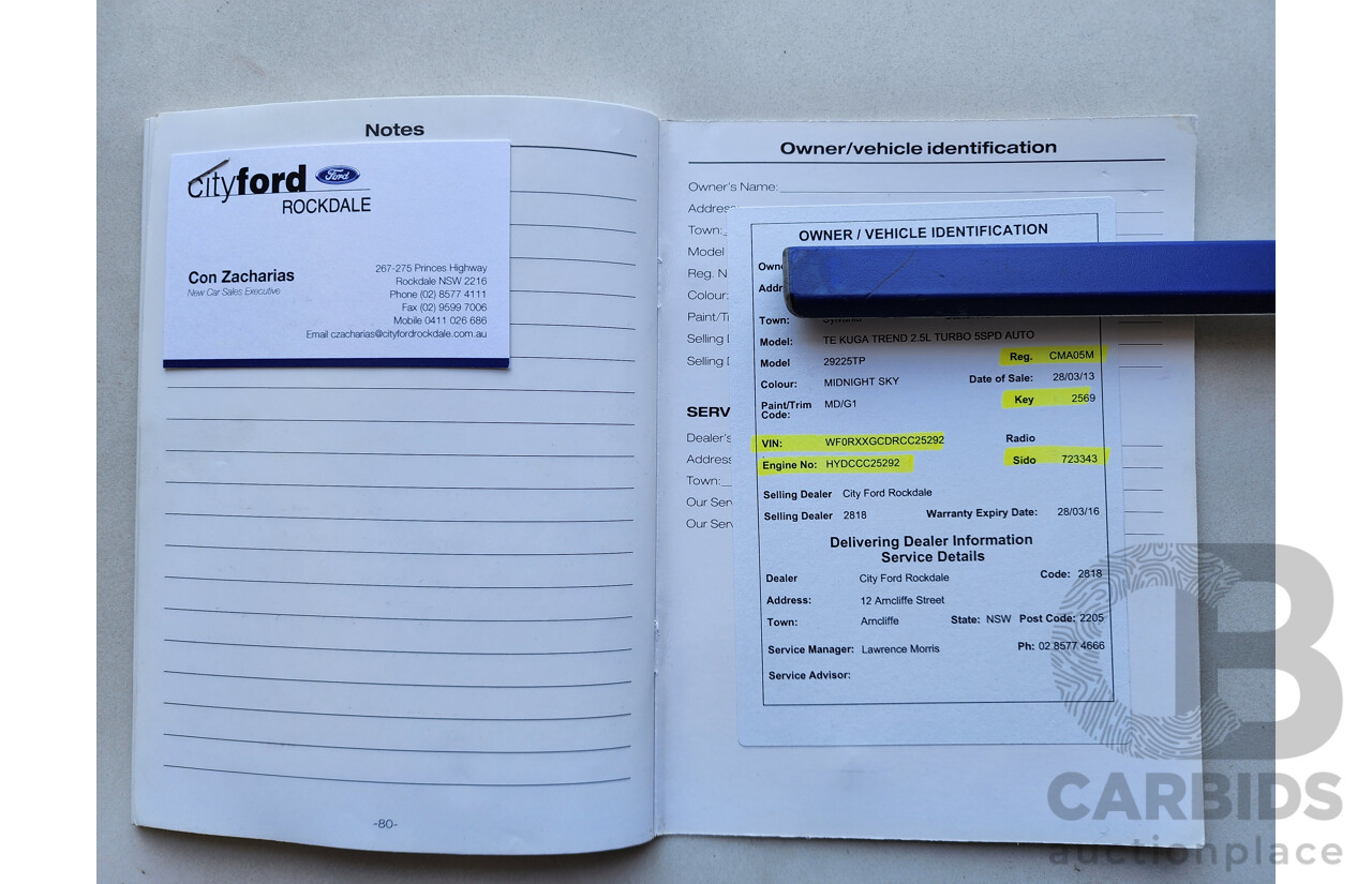 7/2012 Ford Kuga Trend TE 4d Wagon Blue 2.5L