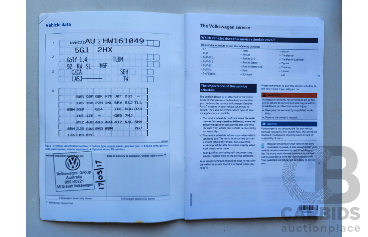 3/2017 Volkswagen Golf 92 TSI Trendline AU MY16 5d Hatchback Blue 1.4L