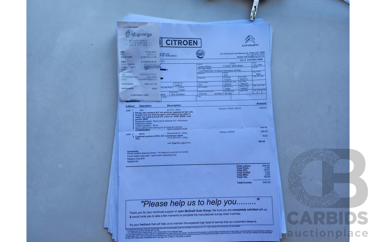 10/2011 Citroen DS3 Dsport  3d Hatchback Grey 1.6L