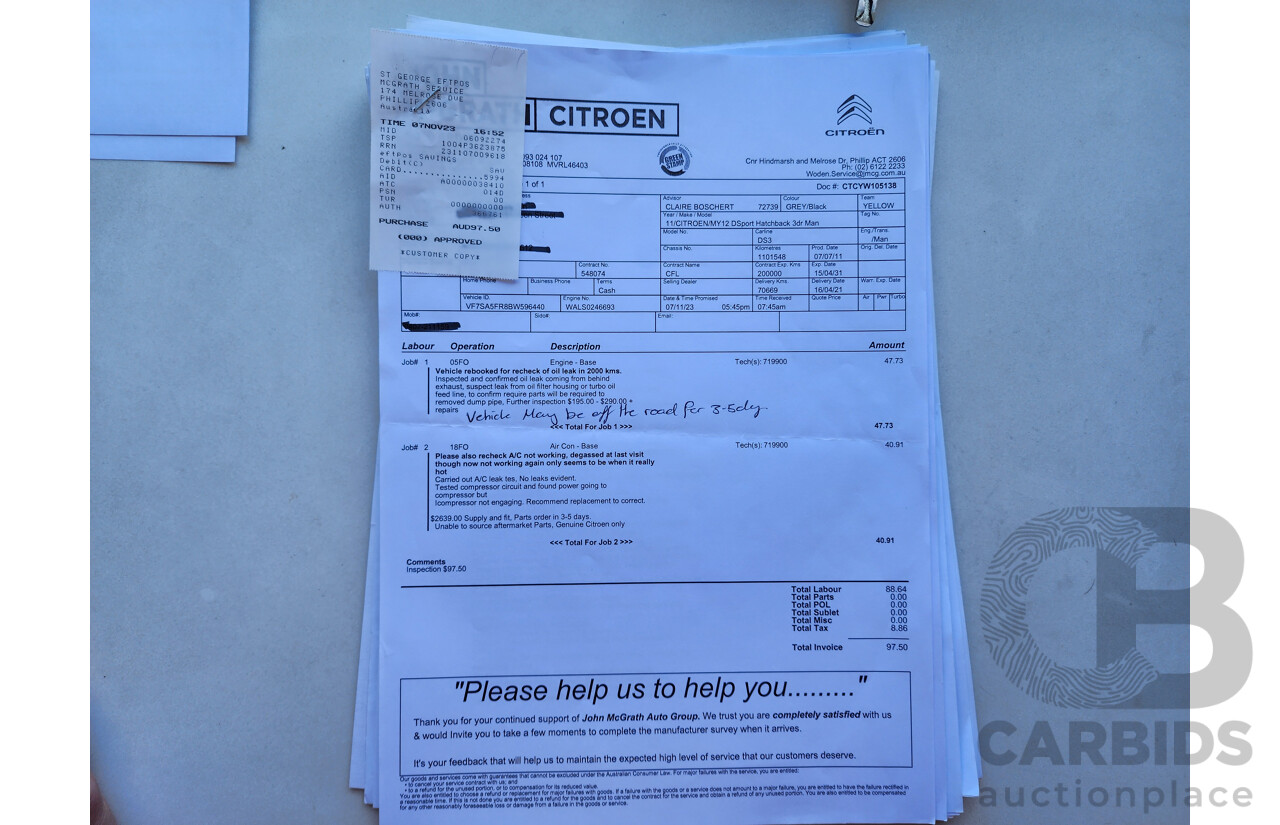 10/2011 Citroen DS3 Dsport  3d Hatchback Grey 1.6L