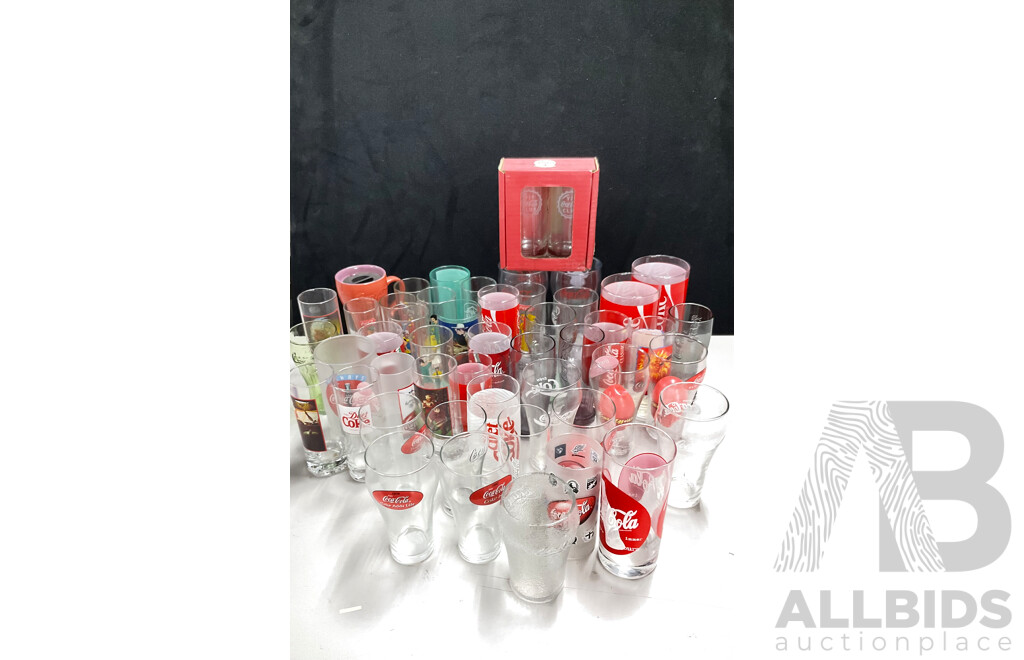 Collection of Coca Cola Glasses, Cups and Thermos,Including 2000 Olympics, Classic and AFL