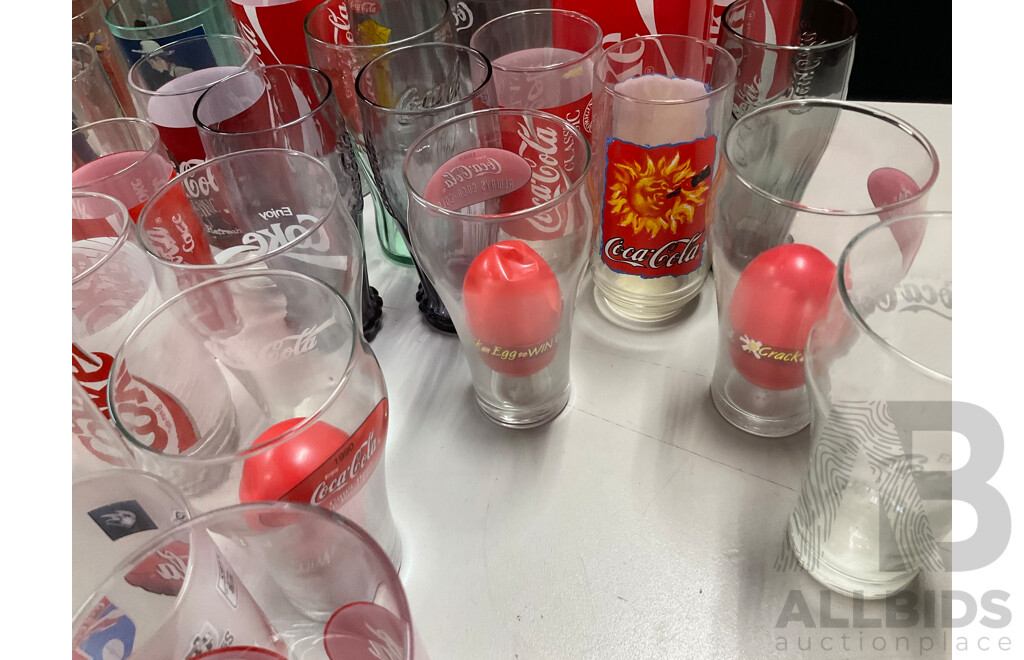 Collection of Coca Cola Glasses, Cups and Thermos,Including 2000 Olympics, Classic and AFL
