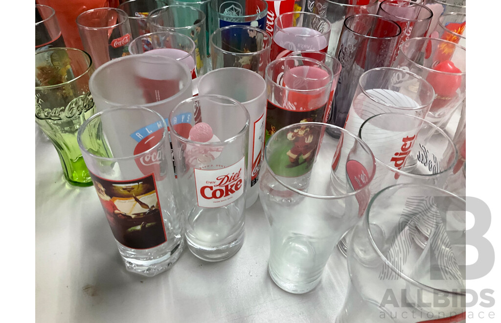 Collection of Coca Cola Glasses, Cups and Thermos,Including 2000 Olympics, Classic and AFL