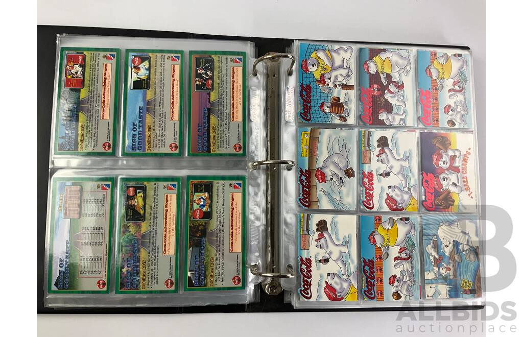 Album of Coke Cola Collector Card Sets Including ''Coke.Cap'' 1-50, Sign of Good Taste 1996, 1-72, Polar Bears 1-50, NRL Pog 1-40, Classic Kangaroos 1-18