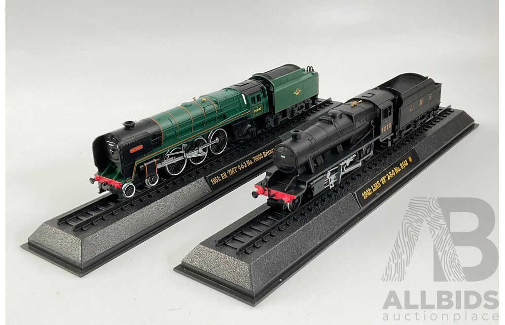 Collection of United Kingdom Display Steam Locomotives Including 1951 BR '7MT' 70000 Ritania, 1829 Stephenson's Rocket, 1928 LNER 'B12' 8572 and More