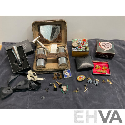 Vintage EMMA PAGE Jewellery , Vintage Razor Shaving Accessories in Case, Cuff Links and More