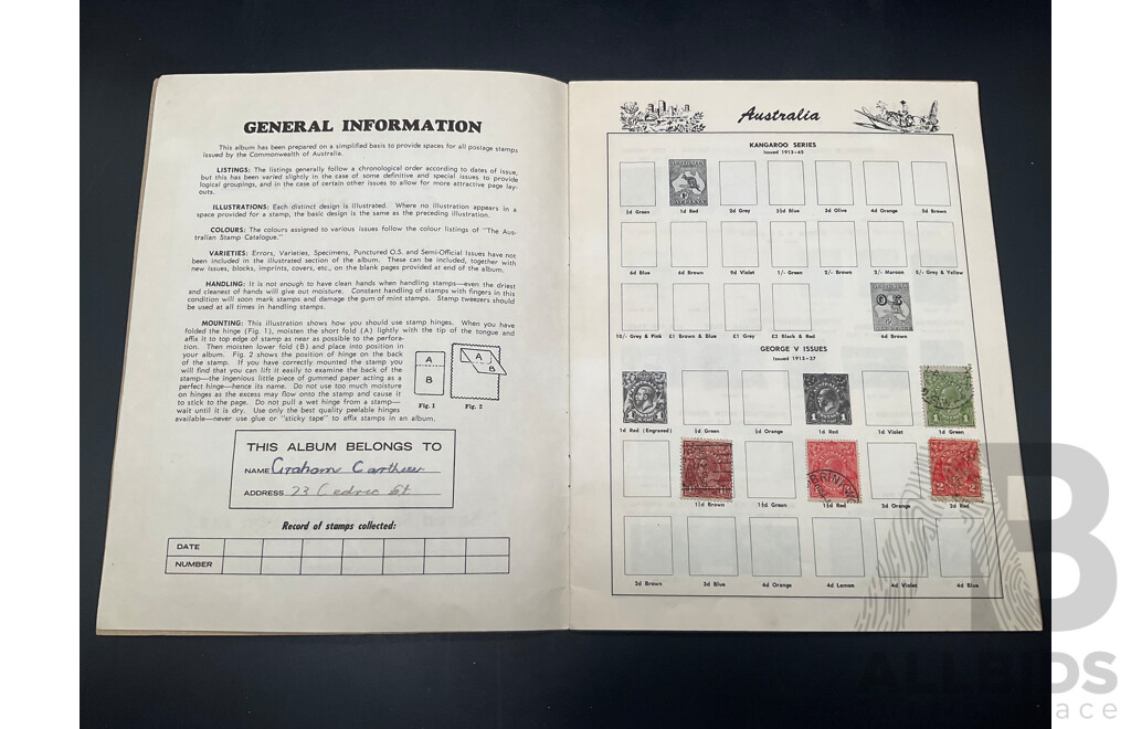 the Junior Australian Stamp Album - Partial Filled - Predecimal and Decimal Stamps