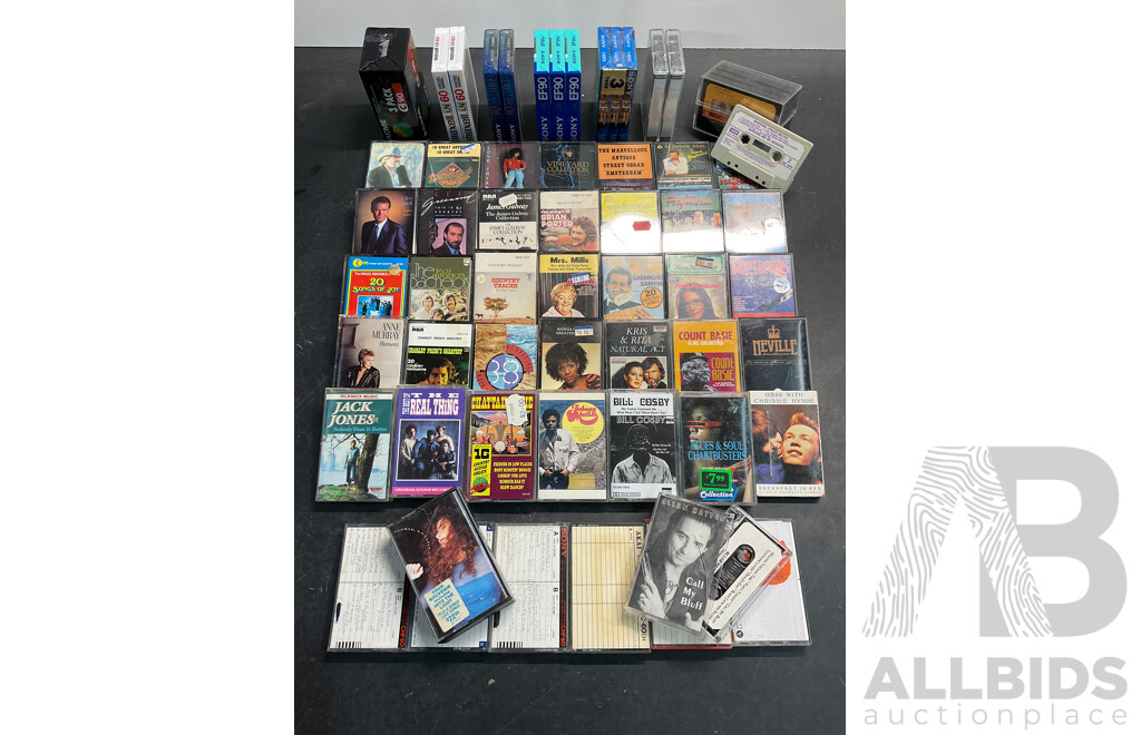 Collection Approx 60 Rock & Pop and Unused Cassettes Tapes - Including Allan Hatten, Neville Brothers, Brian Porter and Much More