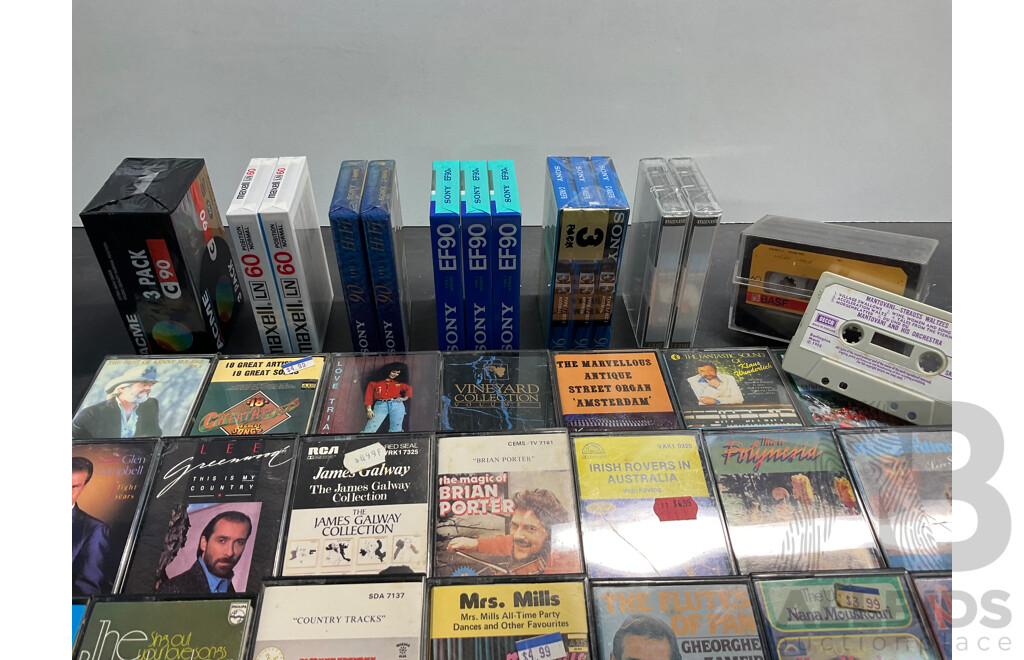 Collection Approx 60 Rock & Pop and Unused Cassettes Tapes - Including Allan Hatten, Neville Brothers, Brian Porter and Much More