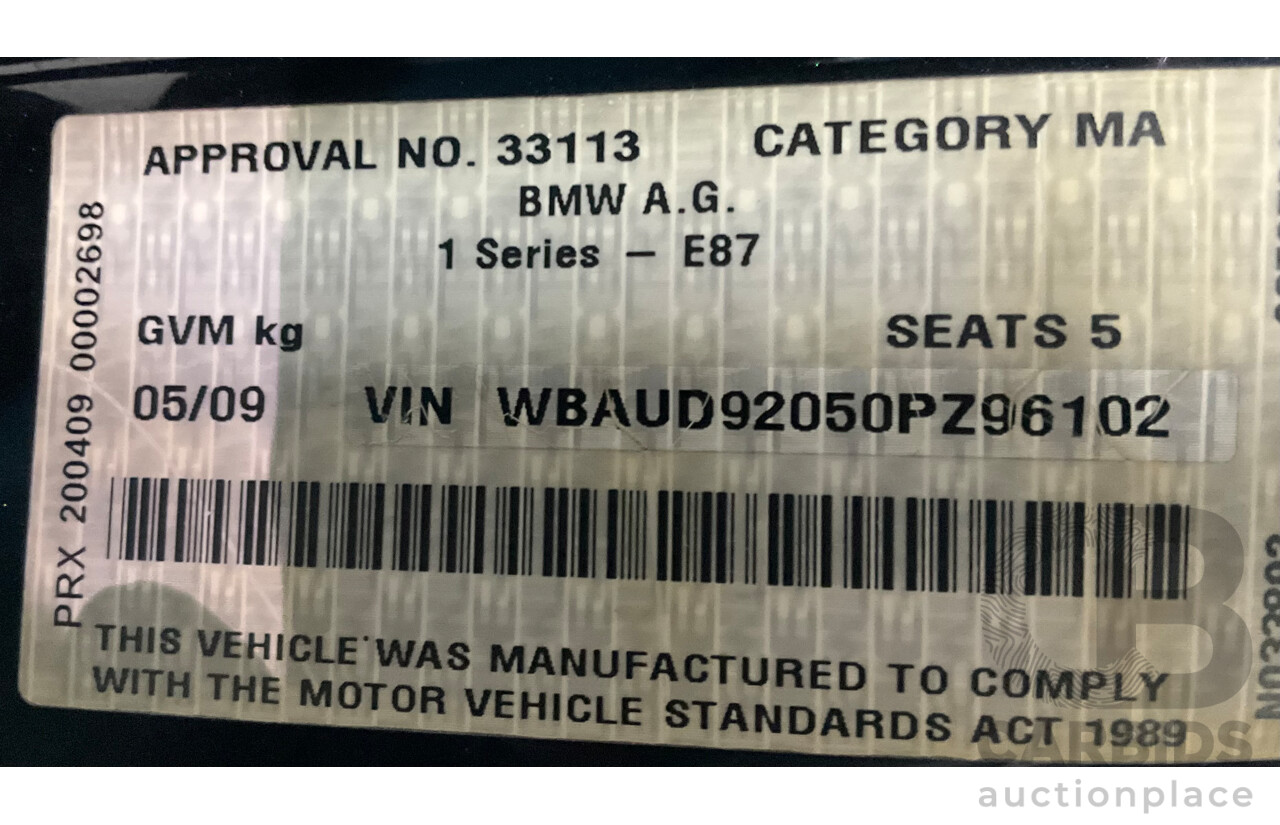 5/2009 BMW 120d E87 MY09 5d Hatchback Sapphire Black Metallic Turbo Diesel 2.0L