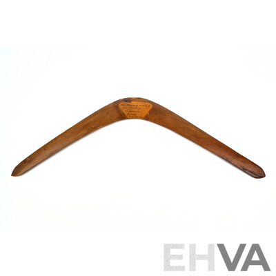 Vintage Indigenous Australian Boomerang with Incised Arrival of Captain Cook Decoration by Joe Timbery, La Perouse, Sydney, 1960s