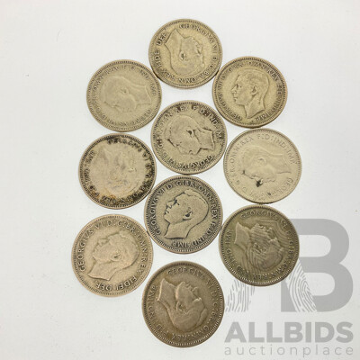 Ten Australian KGVI 1946 Silver Shillings .500