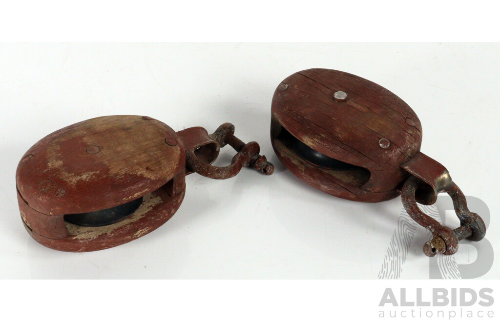 Pair of Vintage Timber Ships Pulleys