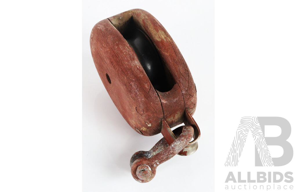 Pair of Vintage Timber Ships Pulleys