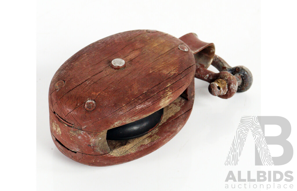 Pair of Vintage Timber Ships Pulleys