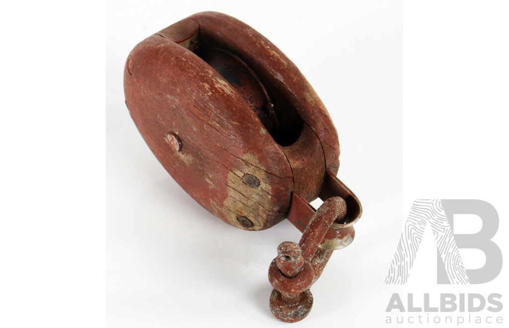 Pair of Vintage Timber Ships Pulleys