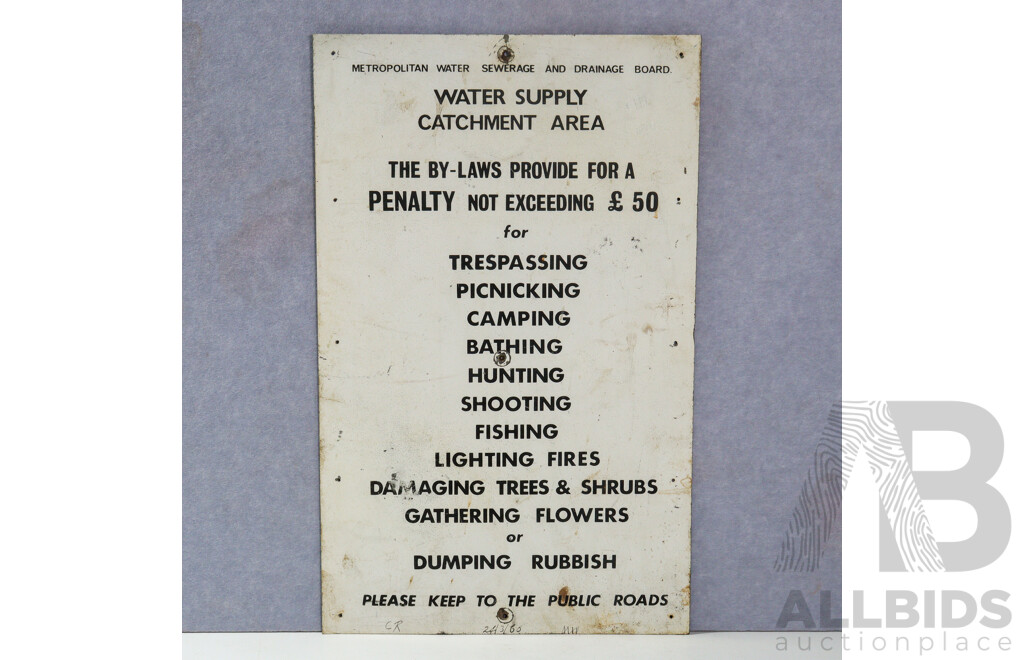 Vintage Metropolitan Water Sewerage & Draini=age Baord Tin Sign