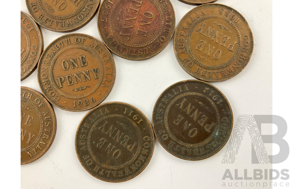 Thirty Australian KGV Pennies Including 1911, 1912, 1916I, 1917I,
