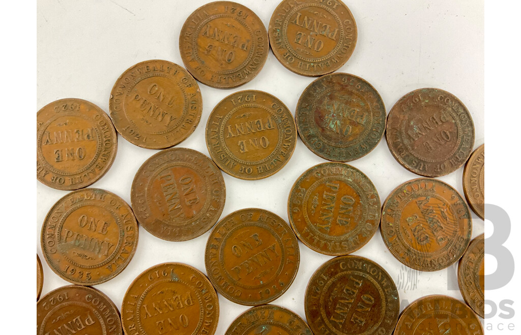 Thirty Australian KGV Pennies Including 1911, 1912, 1916I, 1917I,