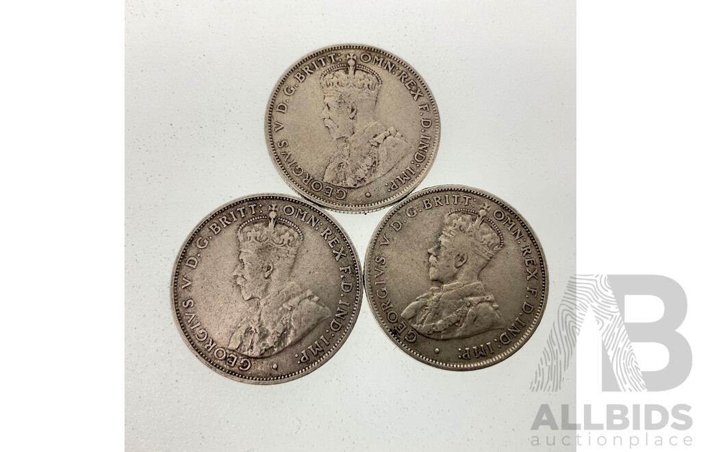 Three Australian 1936 KGV Silver Florins  .925
