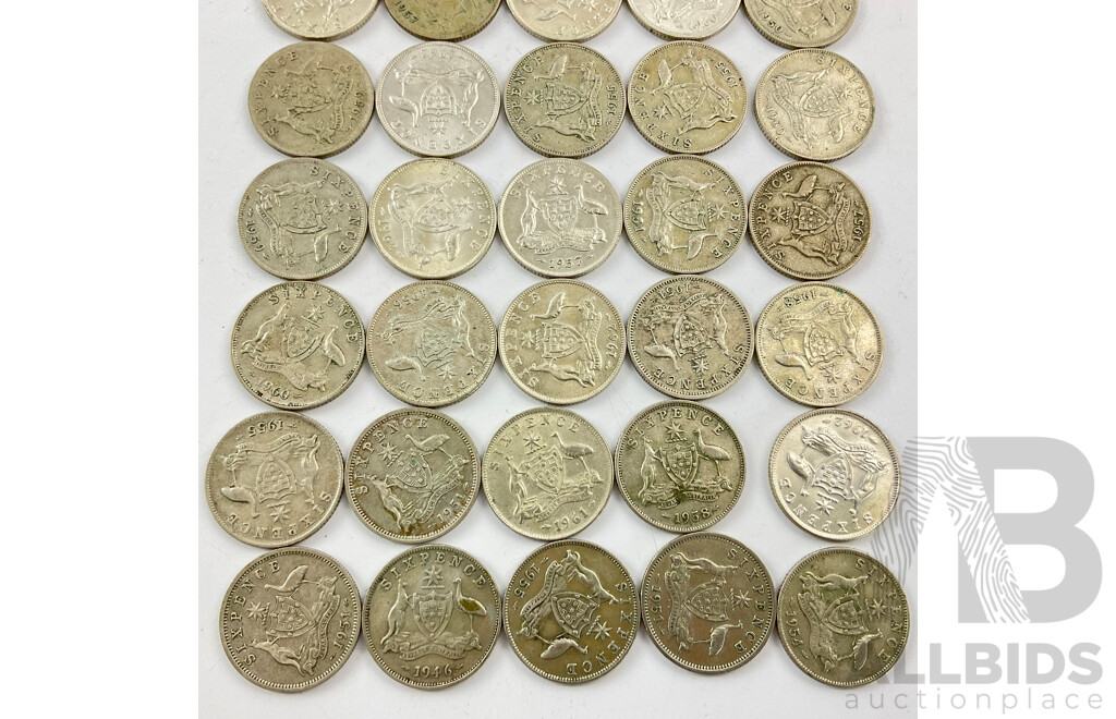 Thirty Australian KGVI/QE2 Silver Sixpence, Examples Spanning 1946 to 1962  .500