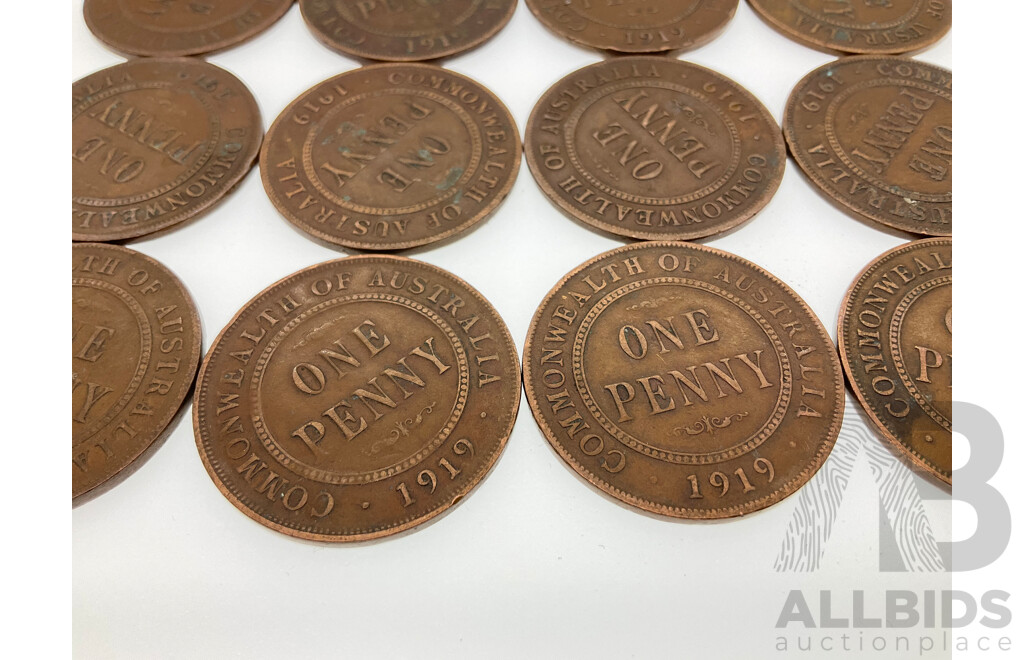Twenty Australian KGV 1919 Pennies Including Four Melbourne Mint