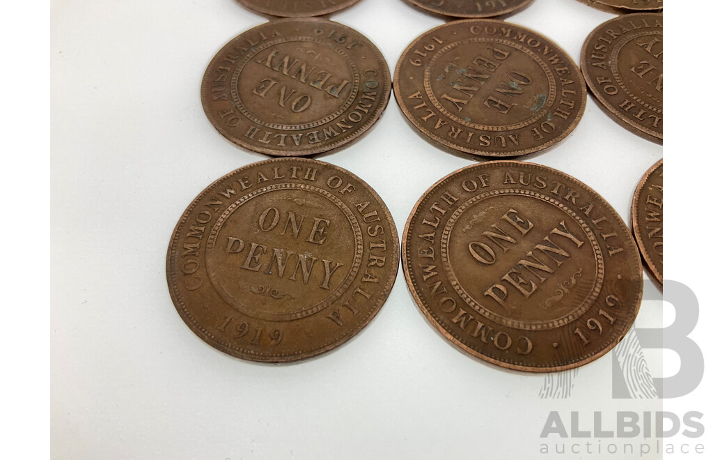Twenty Australian KGV 1919 Pennies Including Four Melbourne Mint
