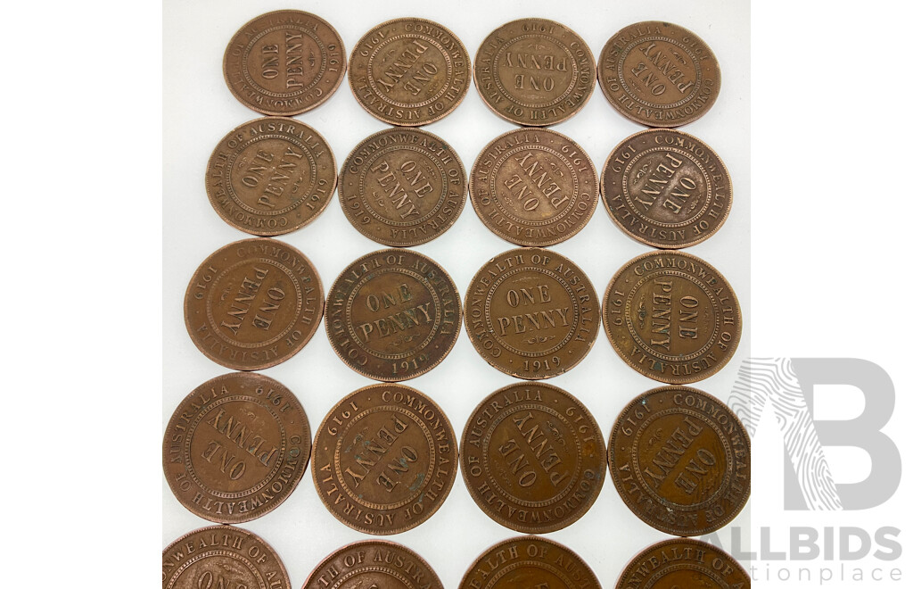 Twenty Australian KGV 1919 Pennies Including Four Melbourne Mint