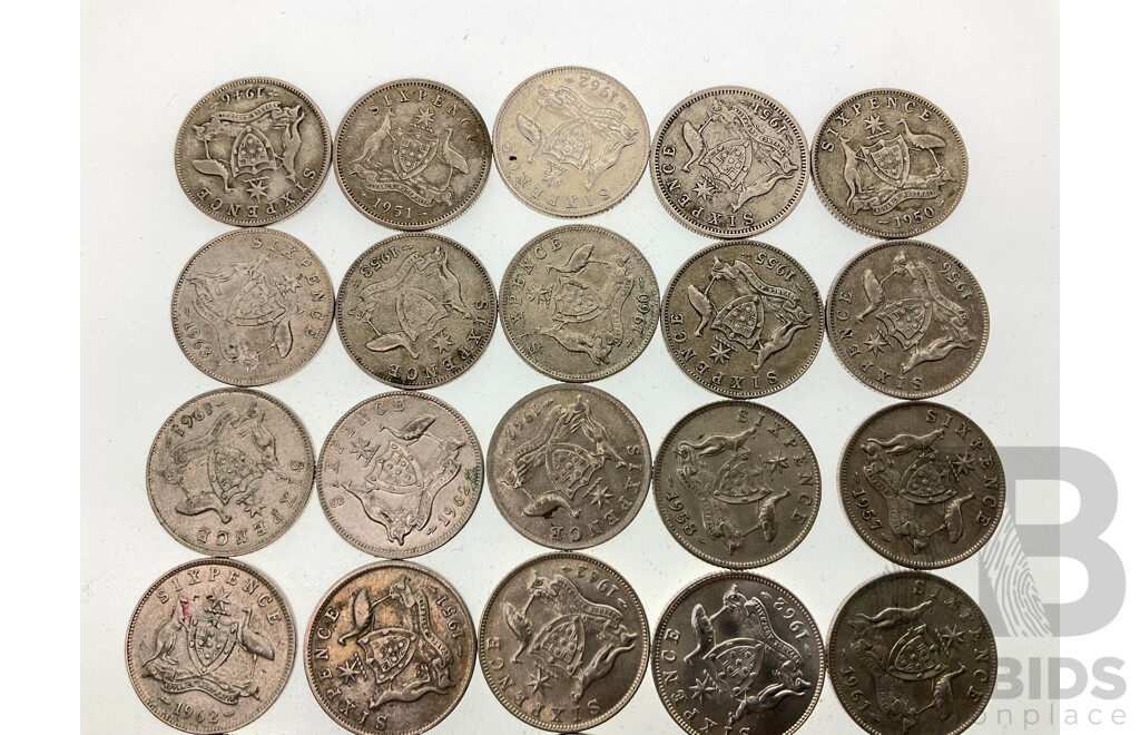 Thirty Australian KGVI/QE2 Silver Sixpence, Examples Spanning 1946 to 1963  .500