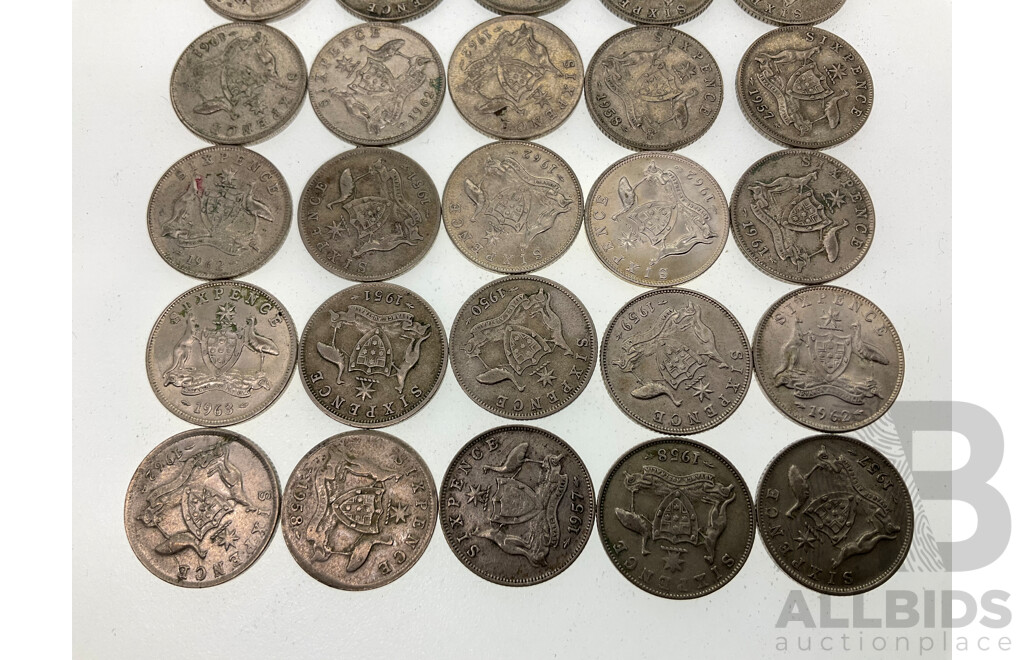 Thirty Australian KGVI/QE2 Silver Sixpence, Examples Spanning 1946 to 1963  .500
