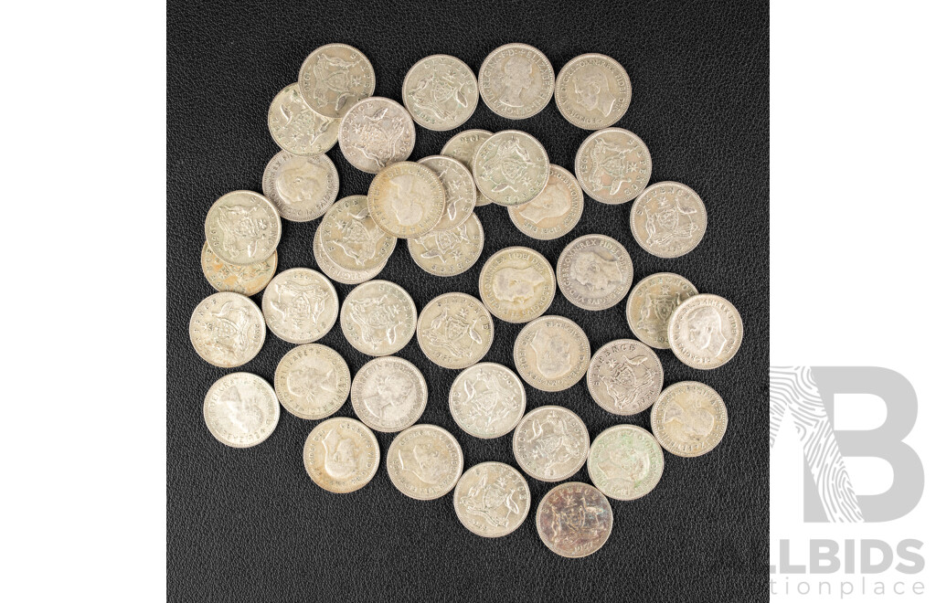 Forty Australian Silver Sixpence, Examples Spanning 1950 to 1959 .500