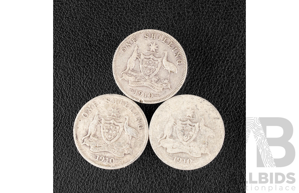 Three Australian 1910 KEVII Silver Shillings .925