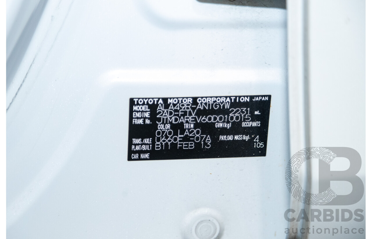 3/2013 Toyota Rav4 Cruiser (AWD)  ALA49R 4d Wagon Glacier White Turbo Diesel 2.2L