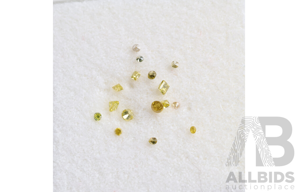 Fancy Yellow Diamond Mellee, (16) Unset Gemstones, Each 0.95-1.25mm Each, Est TDW 0.10ct