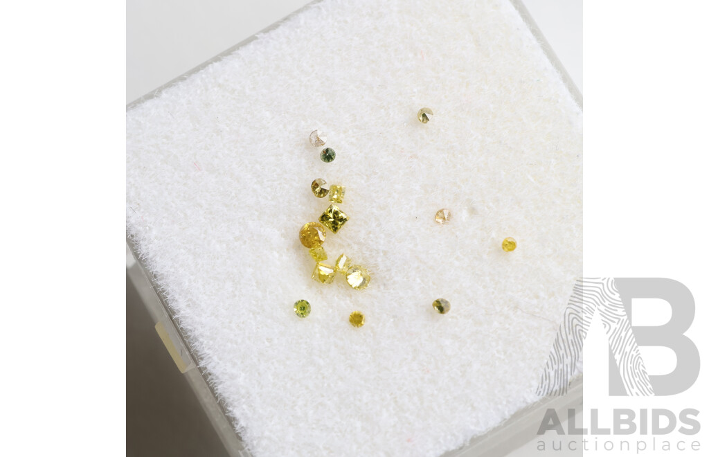 Fancy Yellow Diamond Mellee, (16) Unset Gemstones, Each 0.95-1.25mm Each, Est TDW 0.10ct