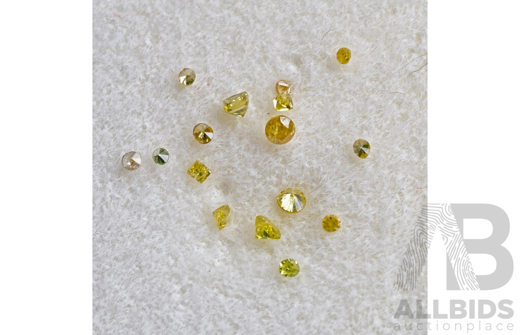Fancy Yellow Diamond Mellee, (16) Unset Gemstones, Each 0.95-1.25mm Each, Est TDW 0.10ct