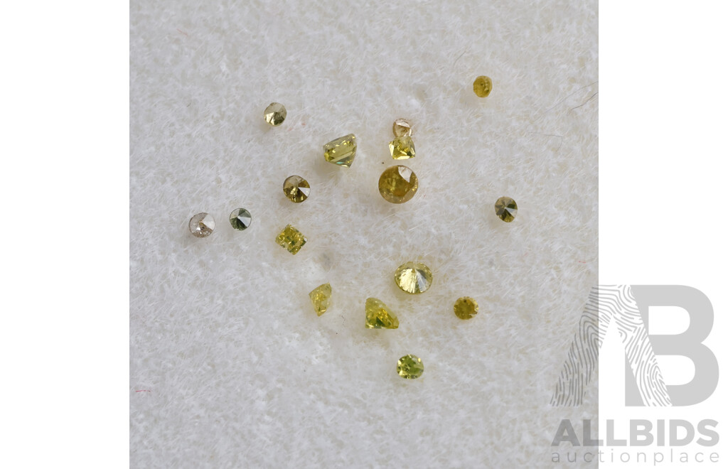 Fancy Yellow Diamond Mellee, (16) Unset Gemstones, Each 0.95-1.25mm Each, Est TDW 0.10ct