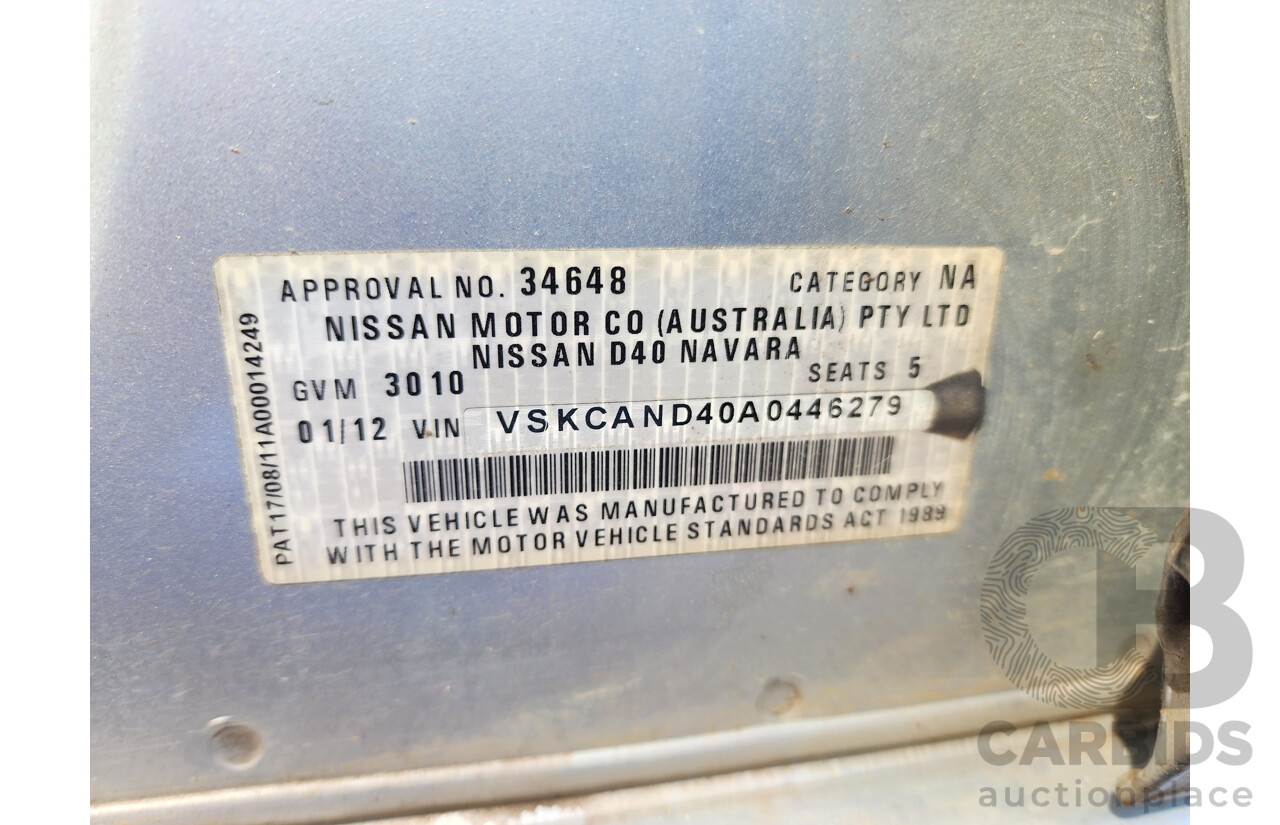 1/2012 Nissan Navara ST (4x4) D40 MY12 Dual Cab P/Up Silver Or Chrome 3.0L