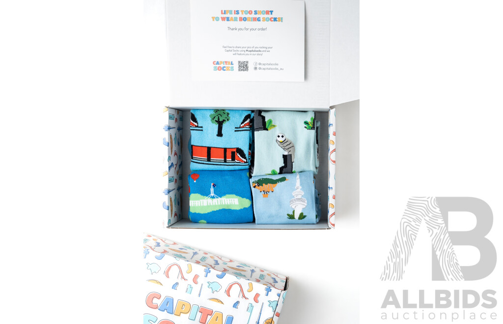 Canberra Icons Gift Pack - 4 Socks Box Set, Men's Large Size