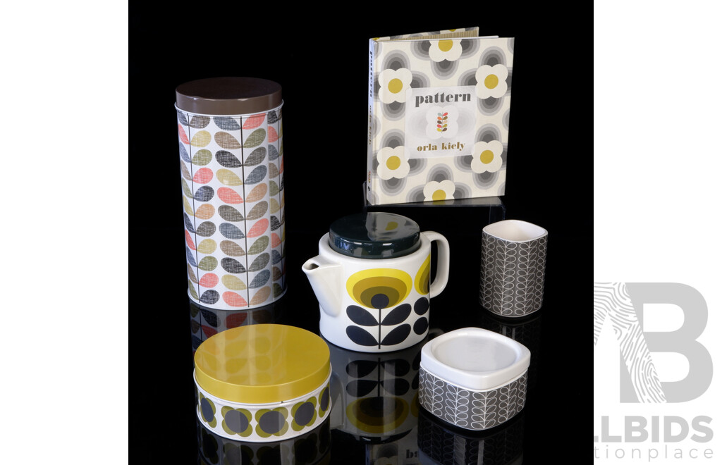 Collection Orla Kiely House Pieces Including Two Tin Lidded Canisters, Lidded Teapot and More