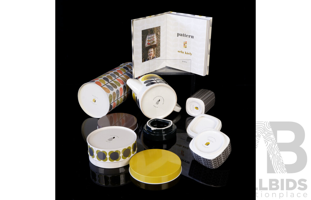 Collection Orla Kiely House Pieces Including Two Tin Lidded Canisters, Lidded Teapot and More